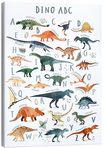 Posterlounge Fröhliches Dinosaurier ABC Leinwandbild 30 x 40 cm | Victoria Borges Fröhliches Dinosaurier ABC Wasserfarben Illustration Handgezeichnet Infografik Skandinavisch Nordisch Urzeit