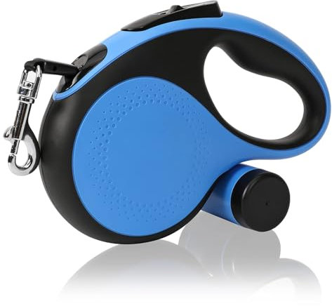 HurLuksi Extendable Dog Lead, 5M/16.4ft Retractable Dog Leash with Poo Bag Holder, Heavy Duty, Anti-Slip Handle, Quick Brake Button for Large Dogs Up to 50kg