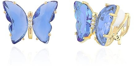QUKE Schmetterling Form blau Kristall Clip auf Ohrringe Gold nicht durchbohrt Ohren für Frauen Mädchen