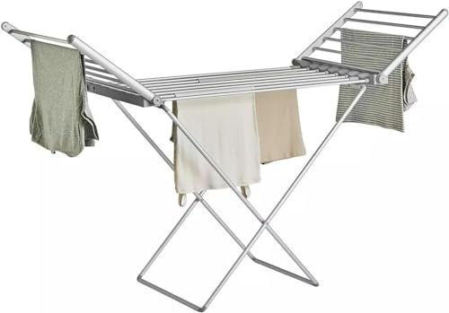 Greenfields Folding Heated Clothes Airer - Electric Winged Cloth Drying Rack with 18 Rails - Collapsible 220W Efficient Standing Laundry Horse Rack, Garment Heating Dryer for Home Indoor/Outdoor