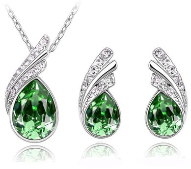 KBRPEY Tropfenform Kristall Schmuckset Halskette Ohrringe Damen Silber Schmuck Anhänger Kette Elegante Accessoires