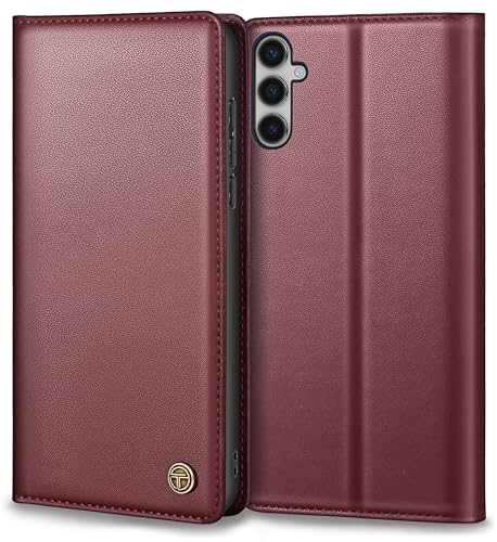 Handyhülle für Samsung Galaxy S24 Hülle Mit Schutzfolie, Premium Lederhülle Schutzhülle Tasche für Samsung S24 Hülle Wallet Kartenfach Standfunktion Klappbar Flip Case für Galaxy S24 Hülle, Weinrot