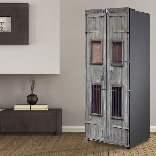 Fridge Wraps Kitchen Fridge Stickers Cover Full Doors, Fridge Sticker Full Covering Door Fridge Covers Skins Wall Stickers for Kitchen Decal, No. 613 Retro Wooden Door