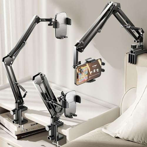 LISEN Handy Halterung [Dritte Upgrade] Handyhalterung Bett Flexible Handyhalterung Tisch Schwanenhals Handyhalterung für Smartphone Mit EIN klick Clip Phone Holder für Videoaufzeichnung Handyzubehör