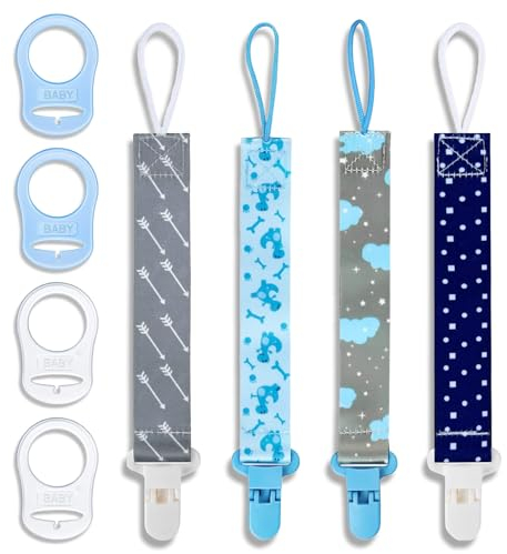 Catenella Ciuccio, 4 Pezzi Catenelle per Ciuccio, Catenella Portaciuccio, Porta Ciuccio Femmina/Maschio, Cordino Ciuccio, con 4 Pezzi Ciuccio Clip Adattatore per Neonato Doccia