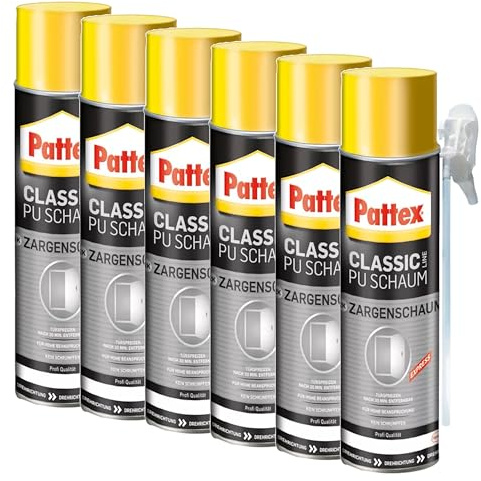 Pattex Classic PU-Zargenschaum, PU-Schaum mit höchster Formstabilität und für höchste Belastung, zum füllen und dämmen, 6x400ml