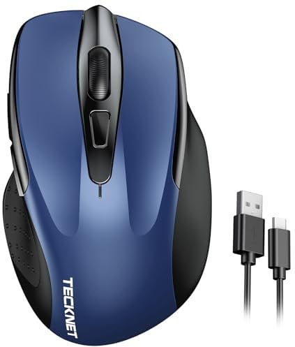 TECKNET Rechargeable wireless mouse, Wireless Computer Mouse, Adjustable 4800DPI Mouse, Silent Ergonomic Wireless Mouse for Laptop PC Computer, Windows Mac OS,6 Buttons (Blue)