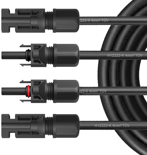 Naukita Solar Verlängerungskabel für Solarpanel - Solarstecker Solarkabel für Solarmodule - Photovoltaik-Stecker - Kabel 4 mm² / 6 mm² - TÜV, Kabelquerschnitt:4mm², Länge:2X 15m incl. Stecker