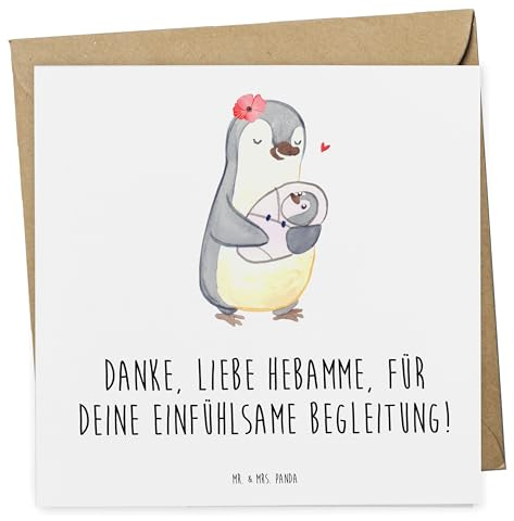 Mr. & Mrs. Panda Klappkarte Liebe Hebamme - Geschenk, herzlicher Dank, fürsorgliche Art, emotionale Phase, Wertschätzung, faltkarte, Grußkarte, anlasskarte, doppelkarte, Geschenkidee, Glückwunschkarte