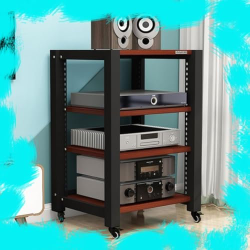 ZIUSFAC Stereo-Receiver Regal AV-Medienständer HiFi Ständer Audioständer Plattenspieler Regal 2/5-stöckiges Audio Schrank CD-Player Entertainment-Center Rack(Teak,4 Tier)