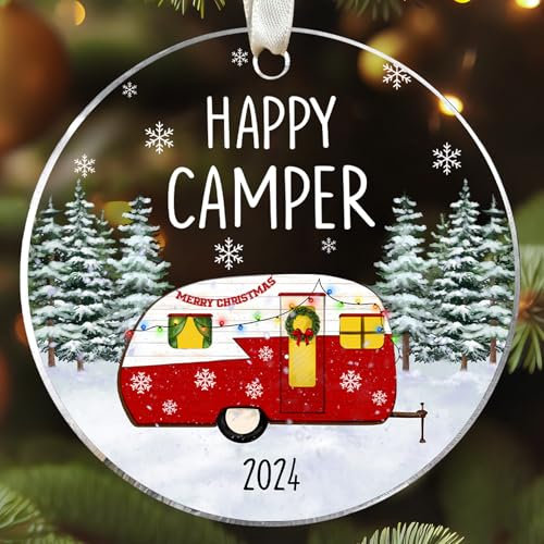 Camping Weihnachtsschmuck 2024 - Camper Weihnachtsschmuck, Camper Ornament Xmas 2024 - Camping Ornamente für Weihnachtsbaum - Geschenke für Camper, Geschenke für Camping-Liebhaber - Acryl Ornament