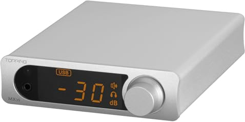 TOPPING MX3s Headphone Amplifier DAC with 62Wx2 Merus Class D, 700mW*2 Headphone Power, AK4377 Chip,and Support USB/Bluetooth/Opt/Coax/AUX Input (Silver)