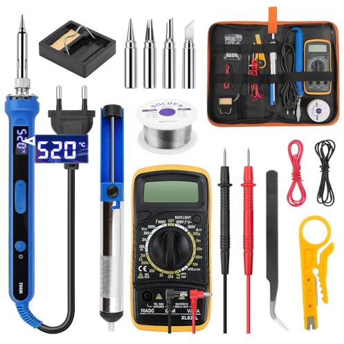 Soldador Kit,100W LED Visible Temperatura Ajustable 180-520°C Electrónica de Precisión con Interruptor ON/OFF,Kitavec Multímetro Digital,5 Consejos de Soldadura,Bomba Dessoldar,Alambre de Soldadura