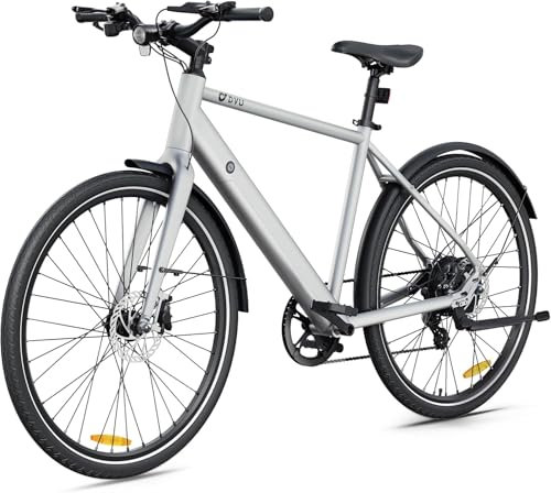 DYU Vélo Électrique, 27,5 Vélo Électrique avec 700 * 38C CST Tires, 36V 9Ah Batterie Amovible, 250w Moteur, Vitesse Max 25 km/h,7-Vitesses, Pédalage Assisté, LCD Écran, Hauteur Réglable（Blanc）