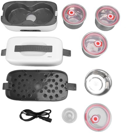GLOGLOW Scaldavivande Elettrico Portatile 2L, Contenitore Termico a Doppio Strato, Lunch Box con Timer 24 Ore, Ciotole in Acciaio Inox