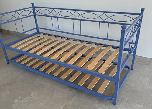 AESSEGI Divano letto in ferro battuto Rosa Anna con rete estraibile (Blu carta da zucchero)