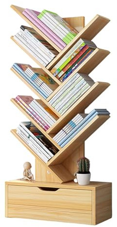 anwhriet Libreria ad albero a 8 livelli, libreria ad alto cassetto, scaffale Libri autoportante di stoccaggio su Piedi, ripiani per ufficio, colore legno