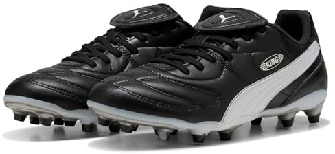 PUMA Unisex King Liga FG/AG Soccer Shoe, Black White Silver, 44.5 EU