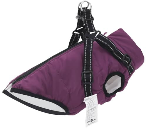 vidaXL Hundemantel mit Geschirr Wasserdicht Reflektierend Lila L40, Hundemantel Winter, Hundejacke mit Geschirr, Welpenmantel mit Geschirr