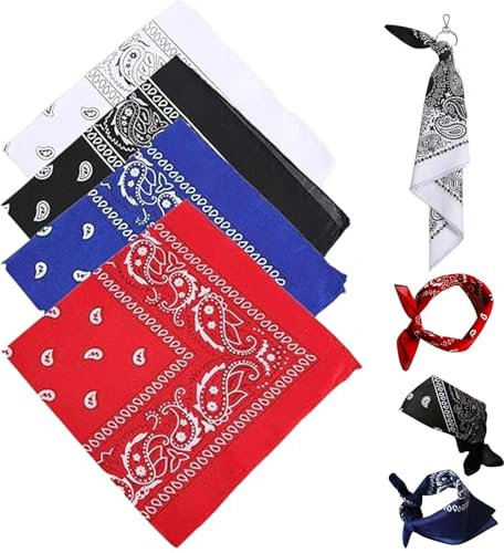 Set of 4 Bandanas, Kopftuch Herren Damen, Paisley Bandana, Headscarf, kopfbedeckung for Men and Women 55 X 55cm
