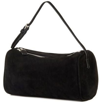 DONNAIN Lederhandtasche Damen Echtleder, Premium Wildleder Tasche Damen, Kleine Umhängetasche Leder, Modisch Crossbody Bag Leder, Elegant Suede Bag mit Verstellbarem Riemen, Schwarz