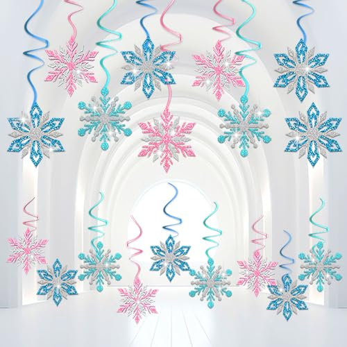 20 Stück Schneeflocken Deko Hängende, Winter Wirbel Spiral, Frozen Deko Set, Winter Girlande für Winterparty, Schneeflocken Deko Deckenhänger Dekoration (Rosa)