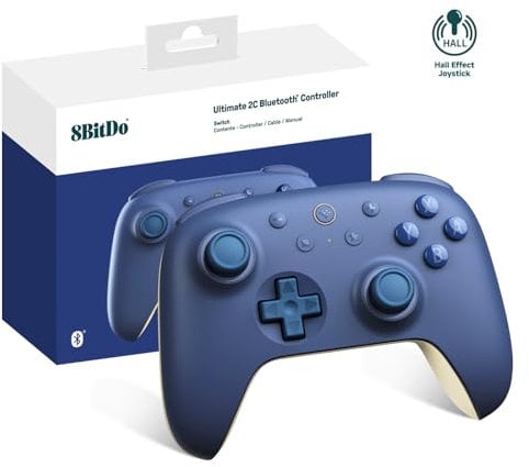 8Bitdo Ultimate 2C Bluetooth Controller per Switch/Switch OLED/Switch Lite, Joystick Hall Effect, Trigger Digitali Non-Lineari, Bumpers L4/R4 Rimappabili, Movimento 6 Assi, Vibrazione Rumble, BluScuro