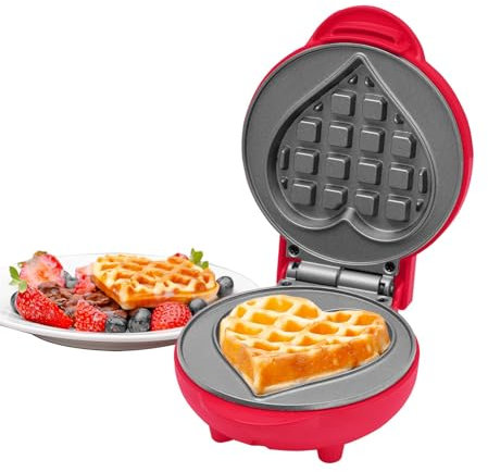 Innoteck Kitchen Pro Mini Waffle Maker 550W Waffle Machine with Non-Stick Removable Plates & Heat-Resistant Handle PFOA Free Chaffle Maker for Kids, Breakfasts, Snacks and Desserts, Red