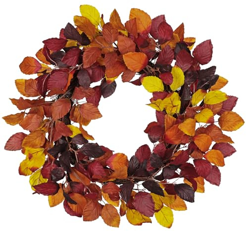 Briful Künstlicher Herbstkranz für Tür – 51 cm Türkranz mit Herbstlaub – Orange Gelb Herbstdeko für Haustür, Halloween & Erntedank – Innen & überdachten Außenbereich