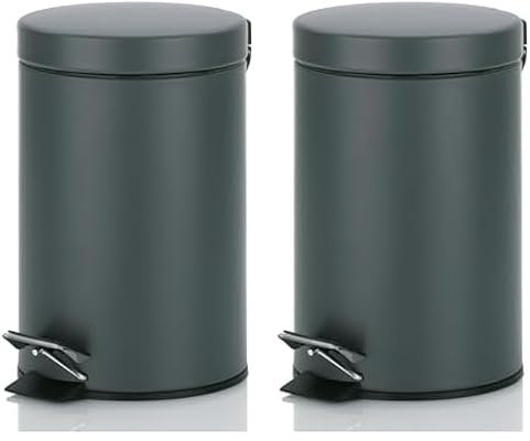 kela Mülleimer, Metall Tretmülleimer Badezimmer, Badmülleimer mit Inneneimer und Tragehenkel, Monaco, dunkelgrau matt, 3 L, 17 x 17 x 26 cm (Packung mit 2)