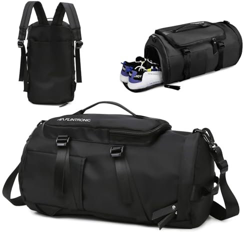 flintronic Sporttasche Damen Herren, 33L Faltbare Reisetasche mit Schuhfach Nassfach Weekender Sporttasche Schwimmtasche FitnesstascheTrainingstasche für Reisen, Fitness, Sport (Schwarz)