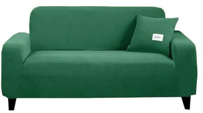 HUIJIQX Funda de sofá elástica geométrica de tela de rejilla de maíz, protector de silla para sala de estar y decoración del hogar (verde, 1 asiento 90-130 cm)