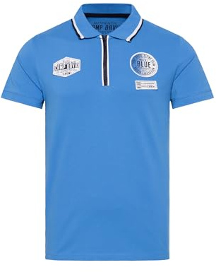 Camp David Herren Poloshirt aus Pikee mit Zipper und Patches Pacific Blue