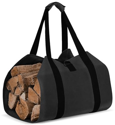 AfitLulu Firewood Rack Outdoor, Foldable Camping Tote with 20kg, Waterproof Firewood Holder with Handheld for Camping, Hiking, and Wilderness Survival (Black)