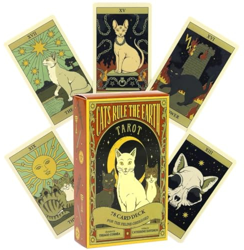 Katzen Tarotkarten für Anfänger, Cats Rule The Earth tarotkarten, 78 English Tarot Cards, Partyspiele Kartenspiele, geheimnisvolles Geschenk für Freund