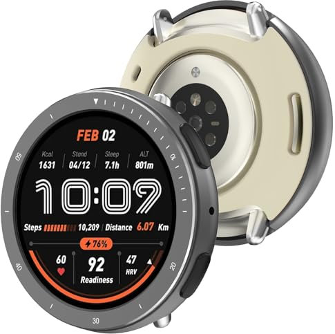 [2 in 1]BEARDDO Metal Case for Amazfit Active 2 Smartwatch 44mm, Stainless Steel Bezel & TPU Back Cover with Cleaning Cloth Accessories, Rugged Shockproof Protective Case for Active 2 Round Dark Gray