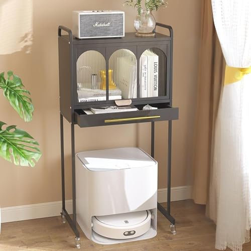 Nordivo Aufbewahrungsregal über dem Saugroboter, Aufbewahrungsschrank mit Türen und Schubladen für Saugroboter, Kaffee-Bar-Schrank, Hübscher Beistelltisch, Mobiler Aufbewahrungsschrank(Black)