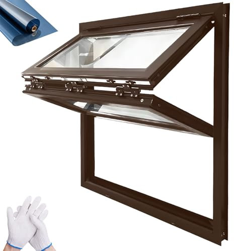 Finestra pieghevole scorrevole doppia anta – finestra interna/esterna in alluminio con vetro temperato e serratura, per food truck, cucina, bar, pasticceria, montaggio a filo(Brown,WxH: 20x40in/51x102