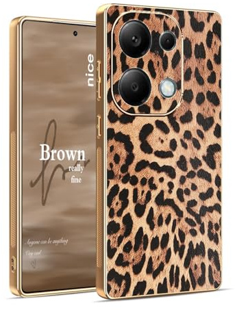 YUEQIAN Cover per Xiaomi Redmi Note 13 Pro 4G / Poco M6 Pro 4G, Custodia Antiurto in Pelle PU con Motivo Leopardato e Ghepardo Marrone Classico per Ragazze, Case in Morbido Silicone TPU. Leopardo