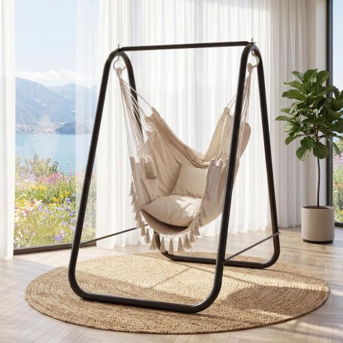 WUDLEP Hammock Chair with Stand, Heavy-Duty Swing Hanging Chair | Durable Hammock Swing Chair, Easy to Assemble, for Porch, Garden, Patio, Yard