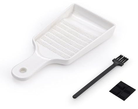LELE LIFE Ceramic Grater Plate for Garlic and Ginger, Porcelain Garlic Grater Plate Bowl Dish for Grating, Grinding and Dipping (Rectangle with Handle)