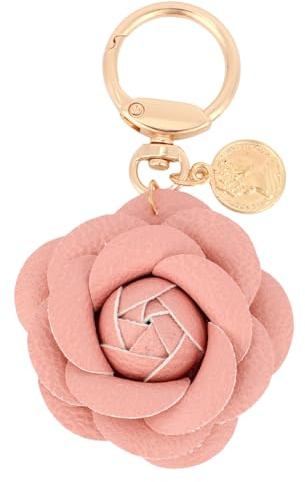 Goktvai Leather Rose Flower Keychain Bag Charm, Elegant Rose Shape Keyring PU Leather Flower Purse Key Chain Ring Accessories for Keys & Bags Decoration (Pink)