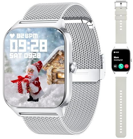 Popglory Smartwatch mit Telefonfunktion Herren Damen, 1,85 HD-Bildschirm Fitnessuhr, Blutdruckmessung Herzfrequenz SpO2 Druck Schlaf Menstruation, 100 + Sportmodi, Weltuhr Rechner Wetter, Android iOS