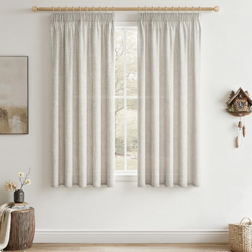 CUTEWIND Vorhänge mit Kräuselband Leinen Vorhang Wohnzimmer Modern Kurze Gardinen 145 x 140 cm (HxB), Vorhang Leinenoptik Vorhänge Halbtransparent für Fenster Schlafzimmer 2er Set