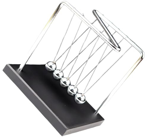 FELTECHELECTR Newton Pendel Schreibtischspielzeug aus Metall mit Massivholz Sockel Kinetische Balancekugel für Physik Lernspiel Stressabbau und Bürodekoration