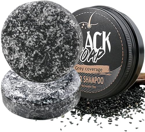 Grey Hair Reverse Bar, 2 Stück, schwarzes Shampoo-Stück, 55 Gramm, schwarze Seife für graues Haar, natürliche Inhaltsstoffe, Haar-Shampoo-Seife für Frauen und Männer, erfrischt die Kopfhaut und ste