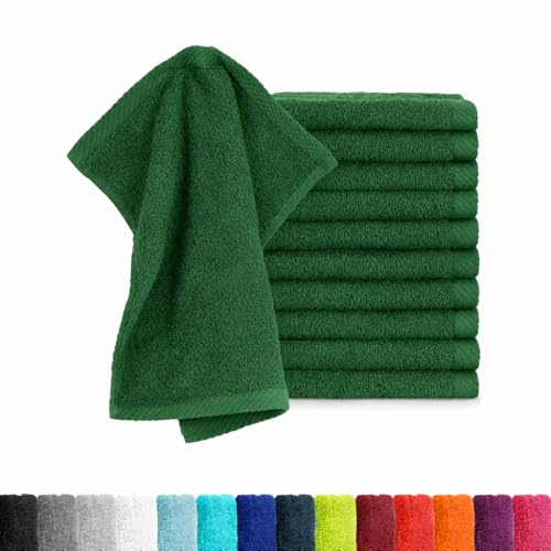 BaSaTex Frottee Seiftuch, 10er Pack, 30x30cm, Dunkelgrün | 100% Baumwolle, Öko-Tex Made in Green Zertifiziert, Aufhängeschlaufe, Weich und Saugstark