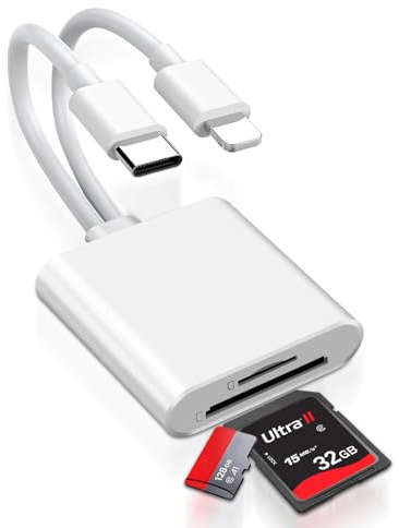 [Apple MFi Certified] SD Karte Adapter iPhone & USB-C 2-in-2 Kartenleser für SD/MicroSD/USB3.0, Light-ning & USB-C OTG Adapter, Speicherkartenleser für iPhone, iPad, MacBook, Samsung