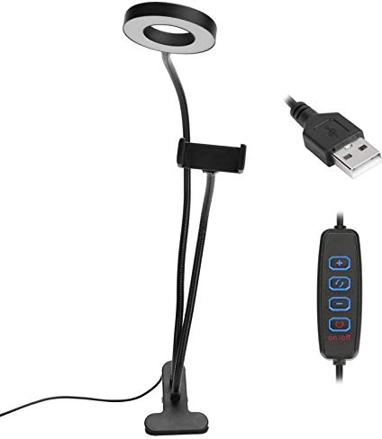 2-in-1-LED-Selfie-Ringlicht mit verstellbarem Telefonhalter, dimmbare Schreibtischlampe für Live-Streams, Makeup und Videoaufnahmen mit 3 Farbmodi und 10 Helligkeitsstufen