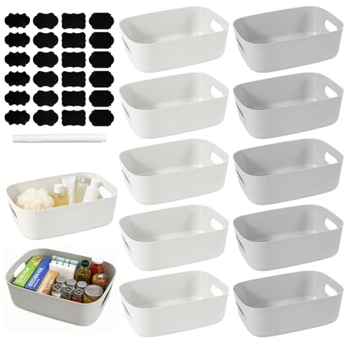 Gyism 12 Packs Small Plastic Storage Boxes Portable Container Boxes with Handles for Kitchen Storage & Organisation in Home and Office,Drawers, Kitchen & Cupboard Organiser (20x14x7cm) (White)